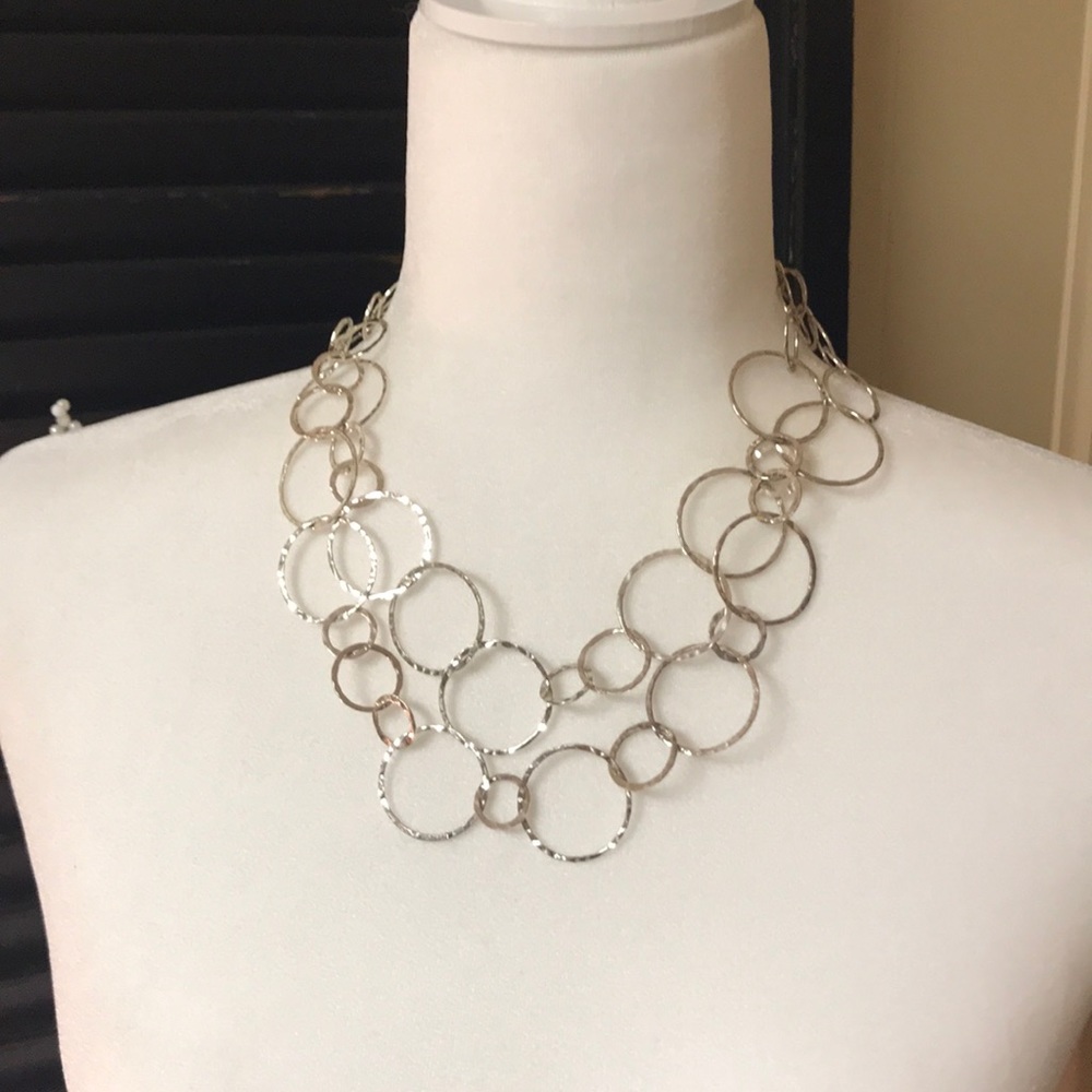 Double strand silver metal statement Necklace